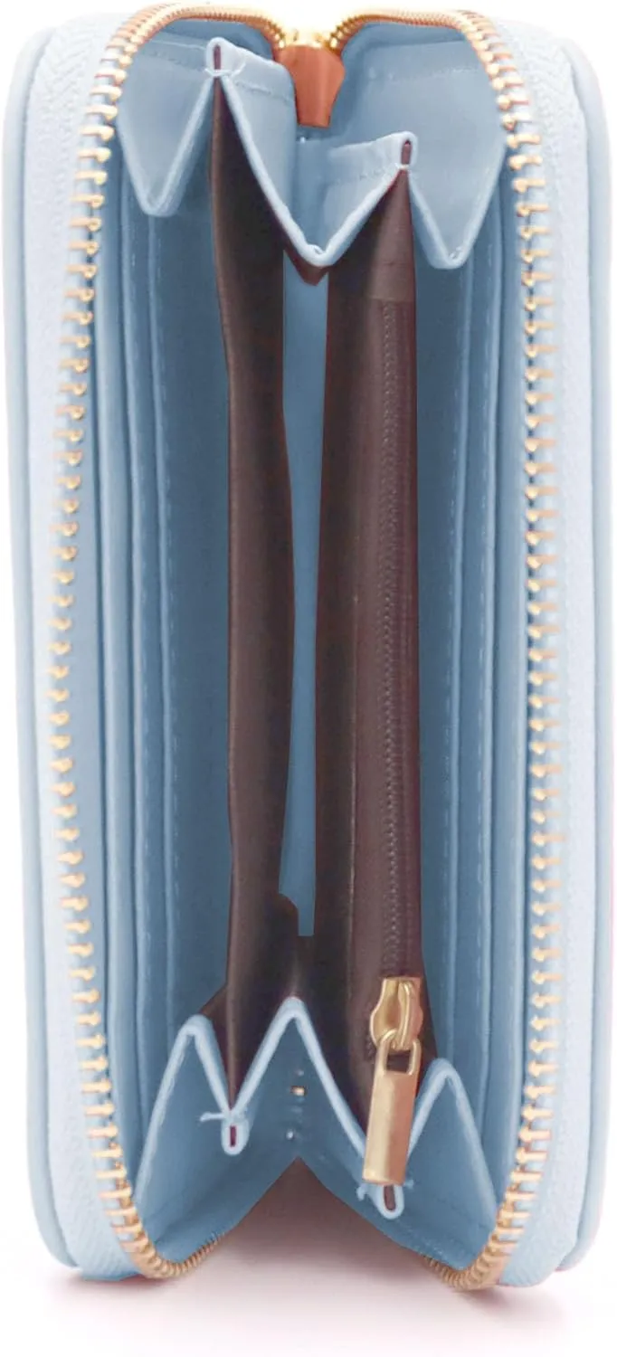 LOVESOME Womens Small Zip Around, Double Zip Around - Double Compartment Wristlet Wallet with Wrist Strap