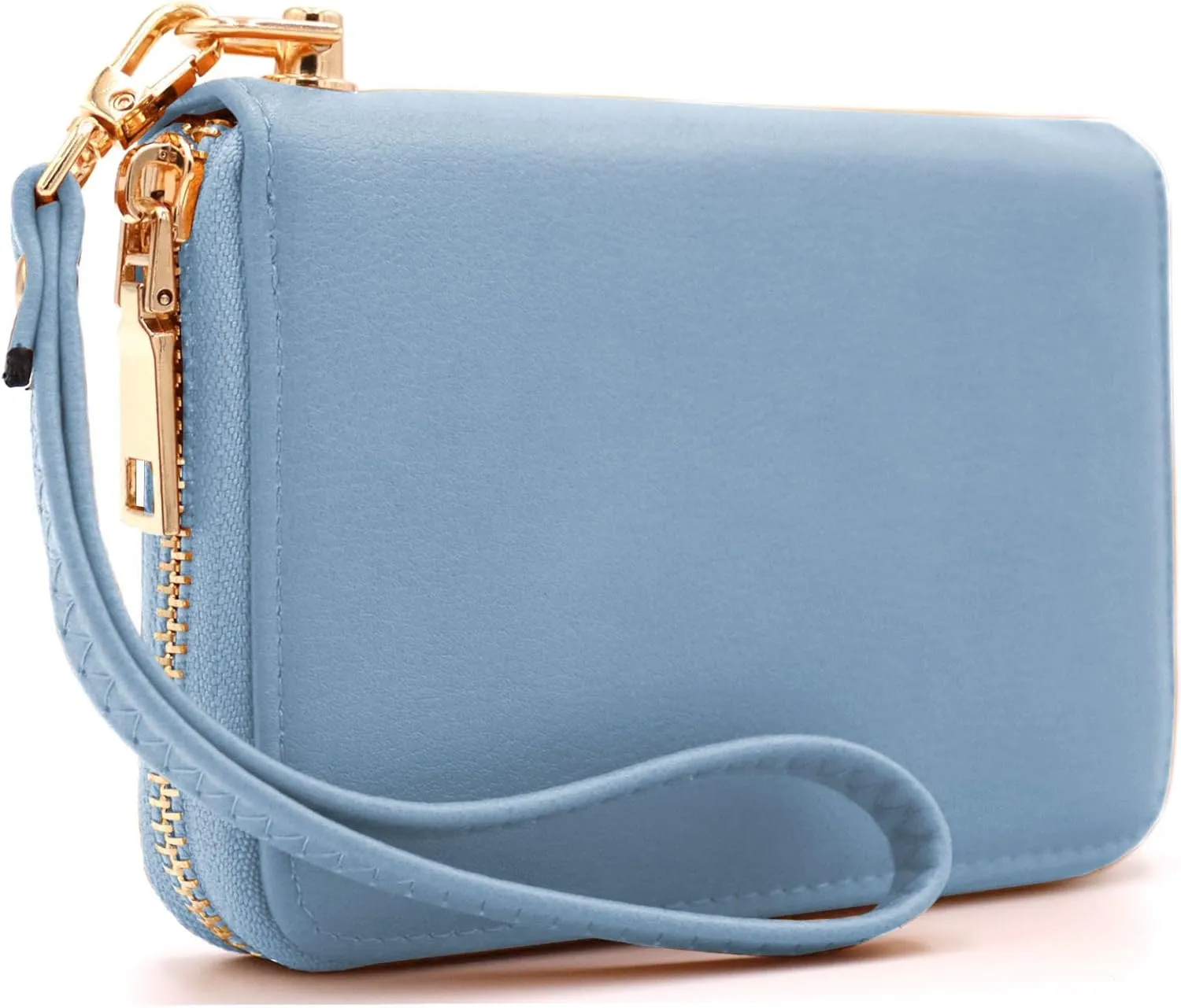LOVESOME Womens Small Zip Around, Double Zip Around - Double Compartment Wristlet Wallet with Wrist Strap