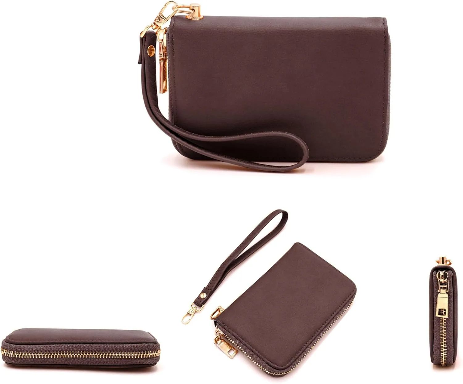 LOVESOME Womens Small Zip Around, Double Zip Around - Double Compartment Wristlet Wallet with Wrist Strap