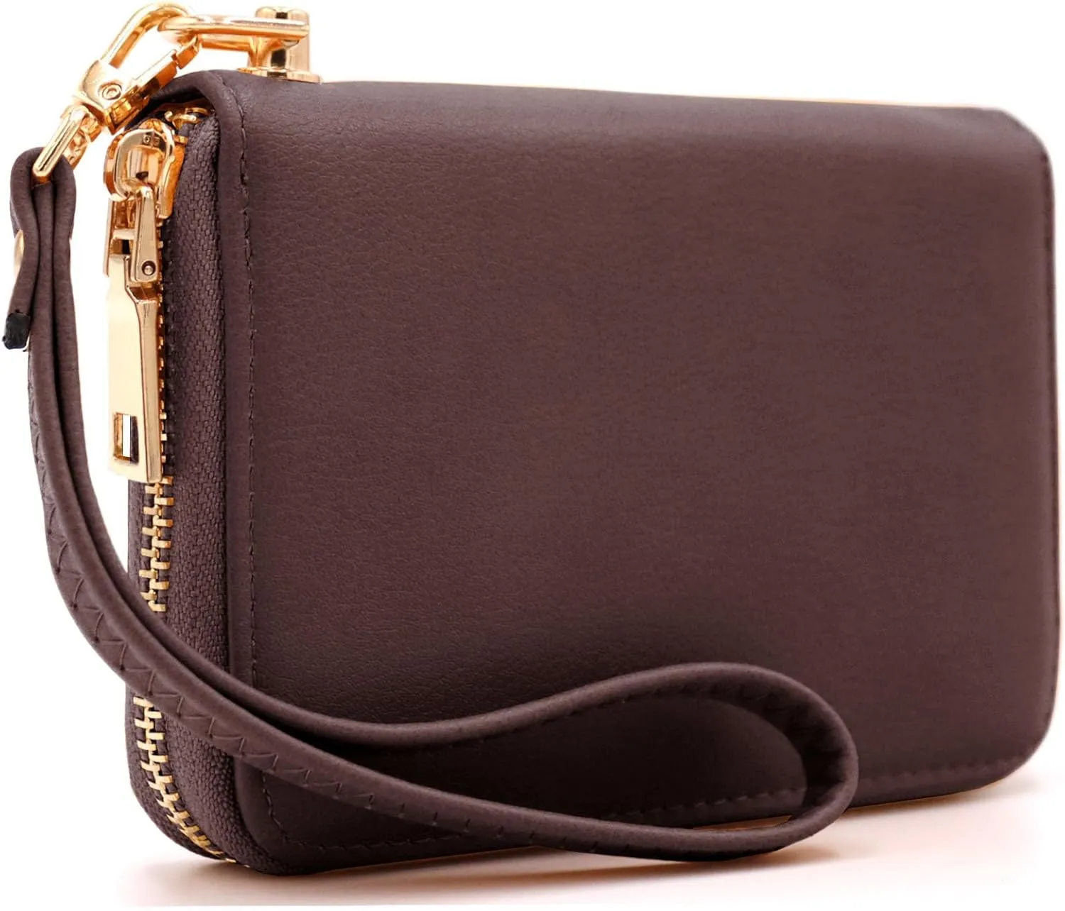 LOVESOME Womens Small Zip Around, Double Zip Around - Double Compartment Wristlet Wallet with Wrist Strap