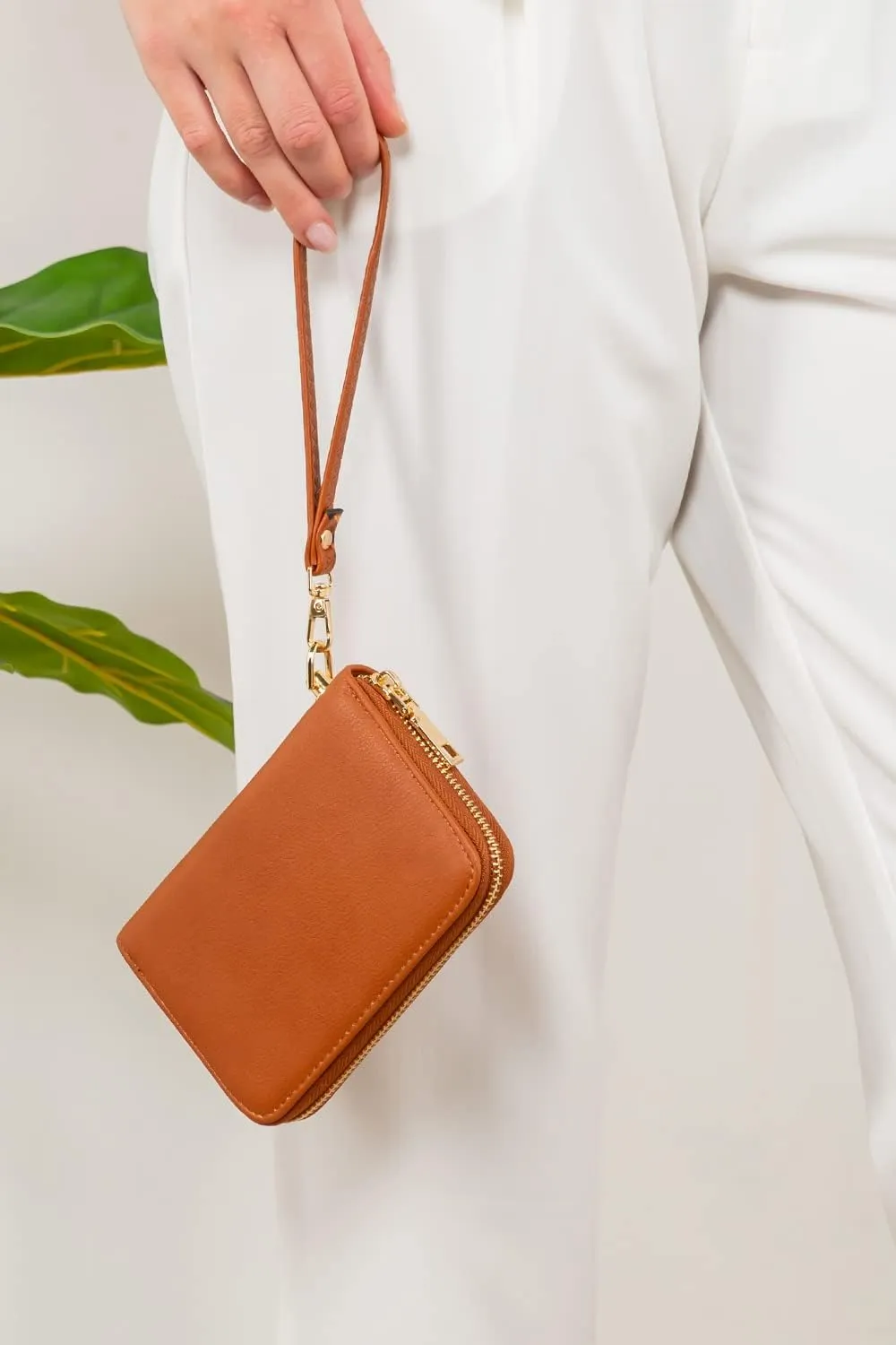 LOVESOME Womens Small Zip Around, Double Zip Around - Double Compartment Wristlet Wallet with Wrist Strap