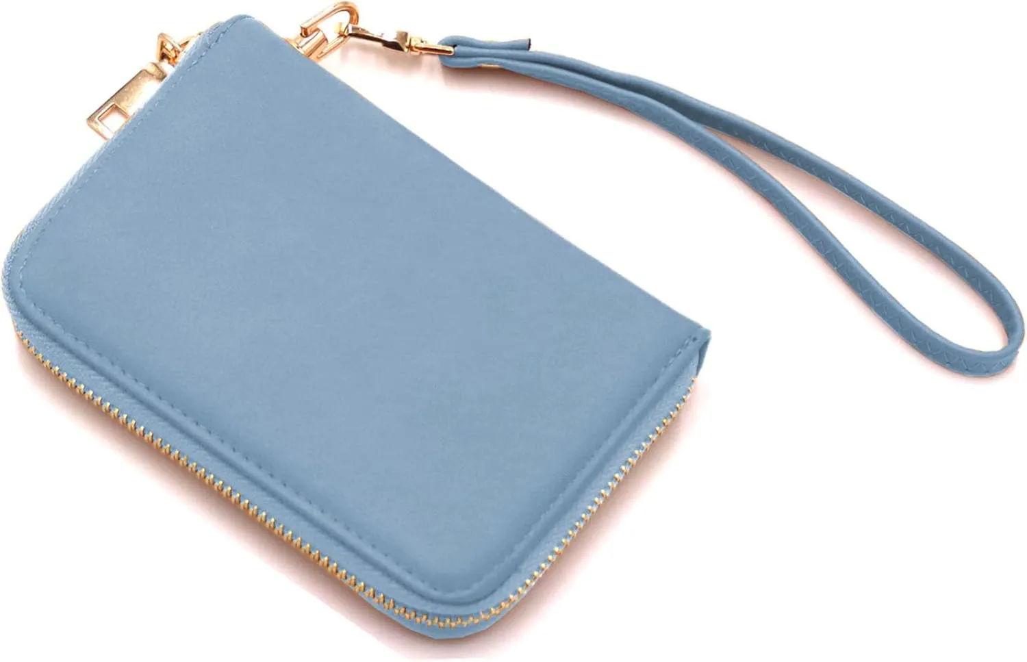 LOVESOME Womens Small Zip Around, Double Zip Around - Double Compartment Wristlet Wallet with Wrist Strap