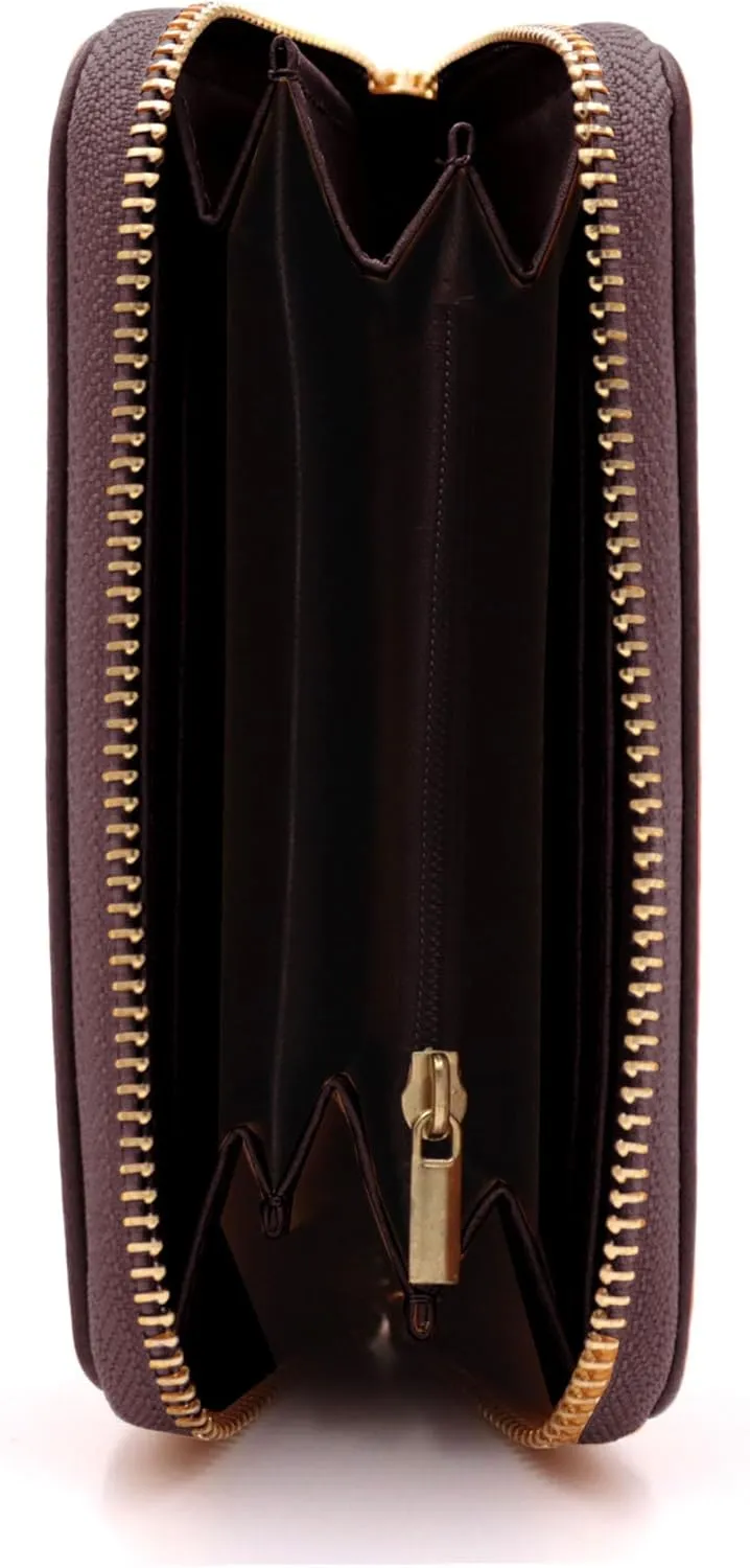 LOVESOME Womens Small Zip Around, Double Zip Around - Double Compartment Wristlet Wallet with Wrist Strap