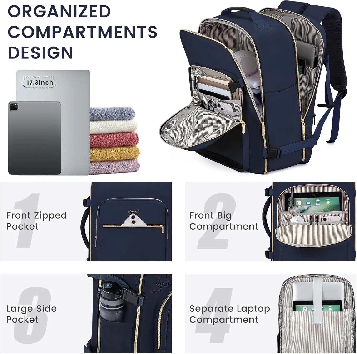 LOVEVOOK 50L Large Travel Backpack for Women Men Fits 17 Inch Laptop, Carry on Backpack for Traveling on Airplane, Personal Item Bag Airline Approved, Business Causal Weekender Backpacks