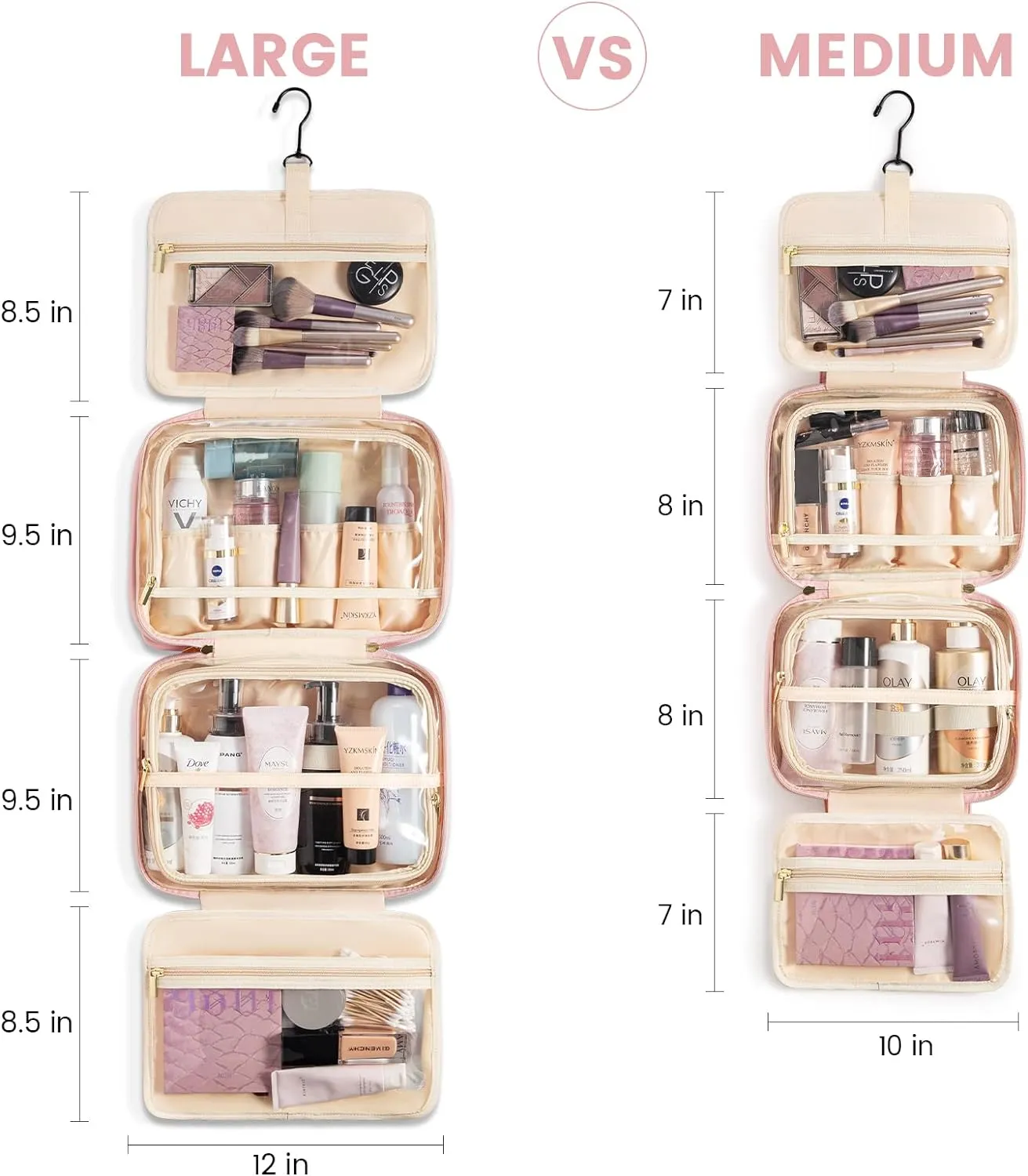 LOVEVOOK Toiletry Bag for Women, Water-resistant Travel Makeup Bag with Hanging Hook, Traveling Essentials Cosmetic Bag Travel Organizer for Accessories, Shampoo, Full Sized Container, Toiletries