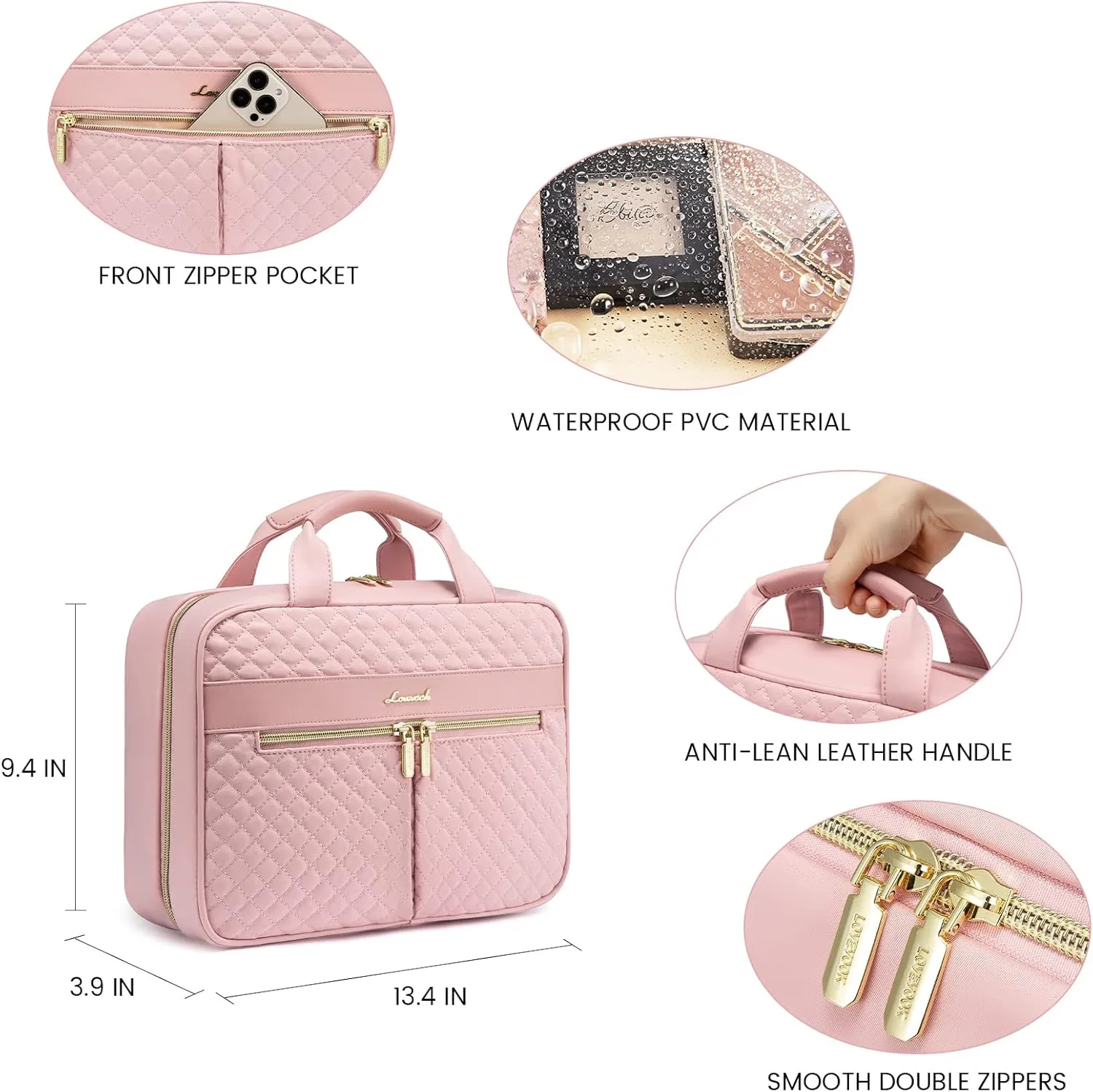 LOVEVOOK Toiletry Bag for Women, Water-resistant Travel Makeup Bag with Hanging Hook, Traveling Essentials Cosmetic Bag Travel Organizer for Accessories, Shampoo, Full Sized Container, Toiletries