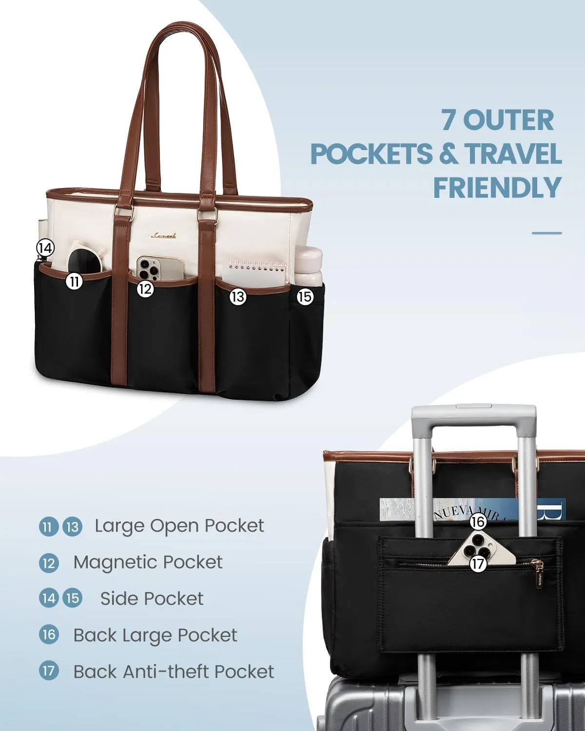 LOVEVOOK Women's Work Tote for Laptop, 17" Teacher/Nurse Utility Bag - Travel/College/Daily, Professional Large Purse Handbag With Multi Pockets