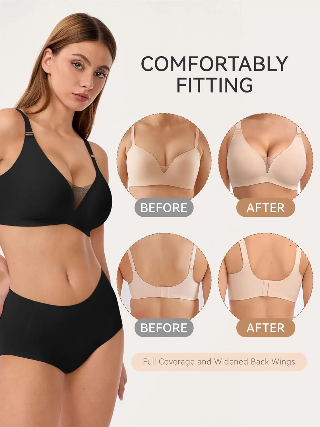 LUCKMEEY Mesh Bras for Women No Underwire Wireless Bras Seamless Push Up Full Coverage Bras Comfortable Bra Everyday Bra