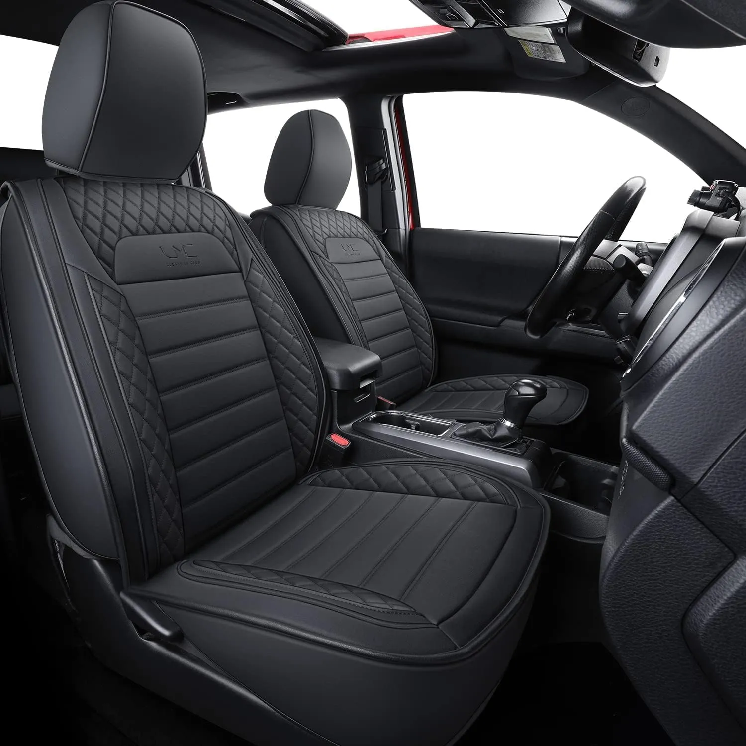 LUCKYMAN Club S08-QE Tacoma Seat Covers, Fit for 2005-2023 Tacoma Crew Cab/Double Cab SR SR5 TRD Sport TRD Off-Road PreRunner with Water Proof Faux Leather(Full Set, Black)
