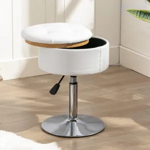 LUE BONA 360°Swivel Vanity Stool Chair for Makeup Room, Height Adjustable Stool for Vanity with Storage, Small White Faux Leather for Bathroom, Living Room
