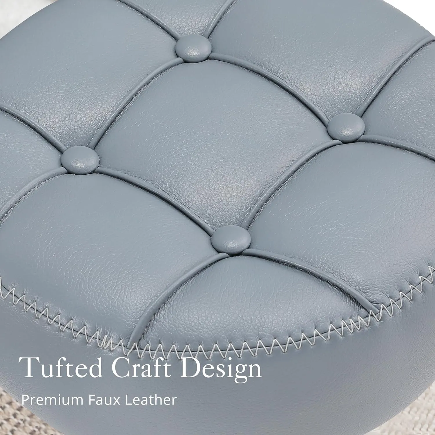 LUE BONA Classic Elegant Velvet Tufted Vanity Stool, 360 Swivel, Height Adjustable (15.8-20.7 inches), Grayish Blue, 300 lbs Weight Capacity