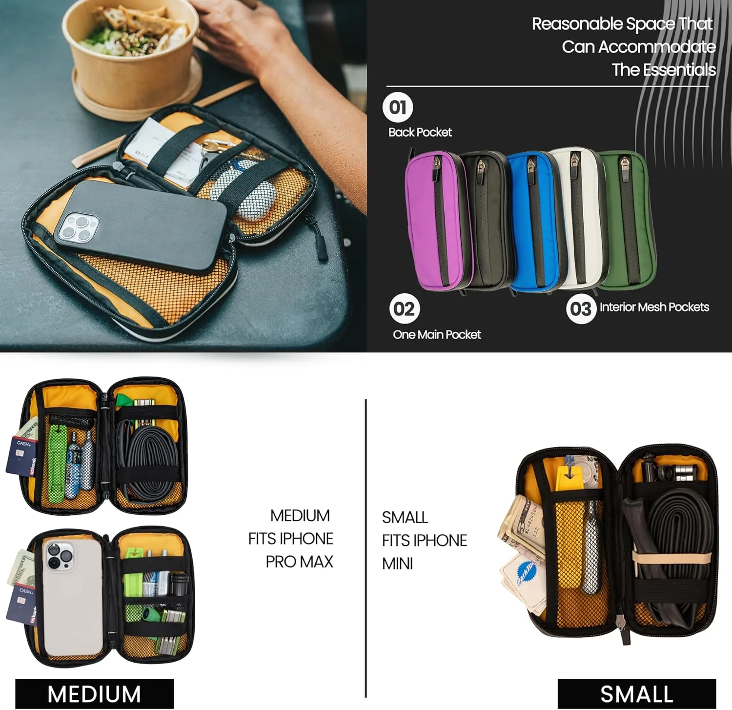 Lumiere & Co. Cycling Wallet Waterproof | Biking Wallet and Cycling Pouch for Jersey | Cycling Phone Wallet for Bicycle with Zipped Pockets (Purple, Medium)