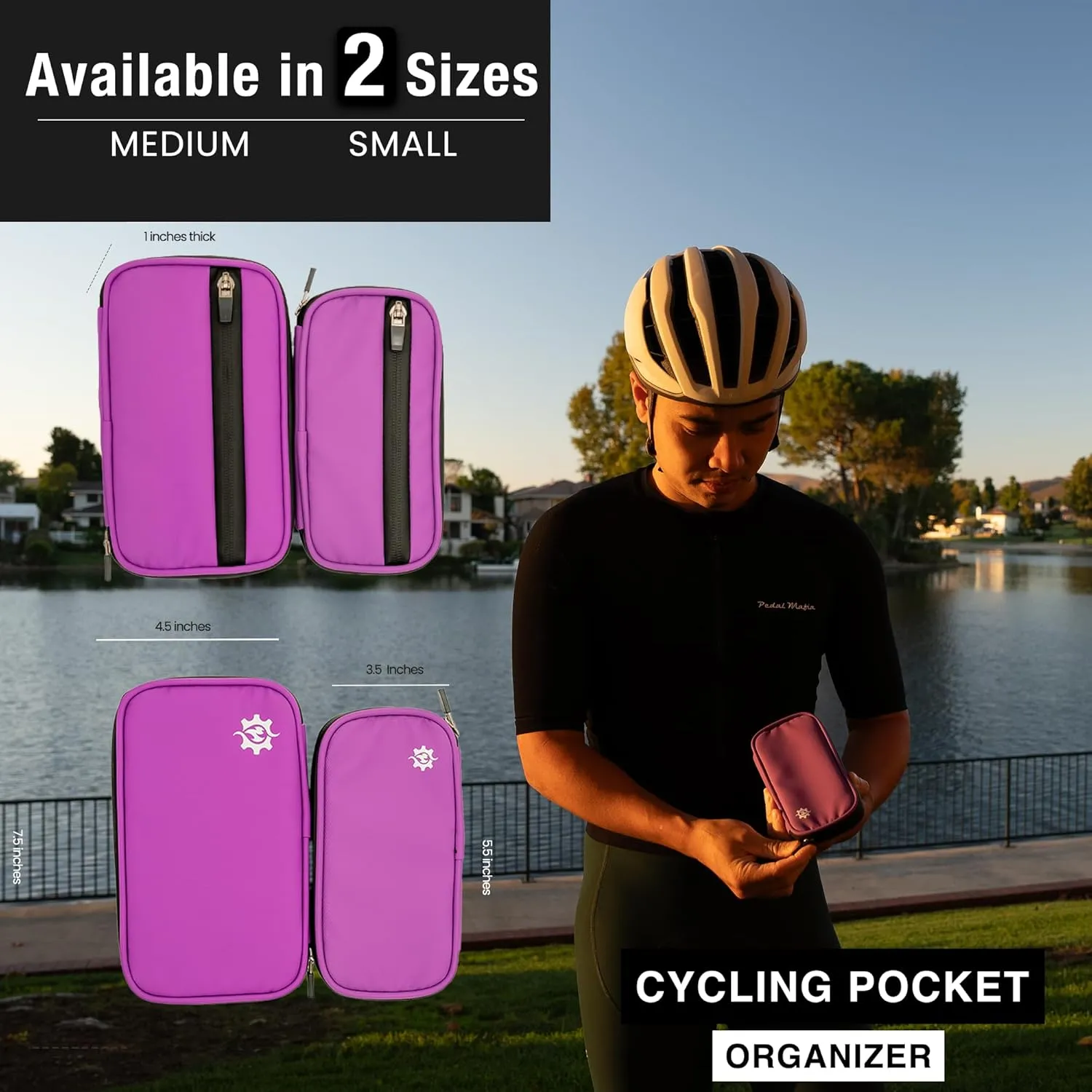 Lumiere & Co. Cycling Wallet Waterproof | Biking Wallet and Cycling Pouch for Jersey | Cycling Phone Wallet for Bicycle with Zipped Pockets (Purple, Medium)