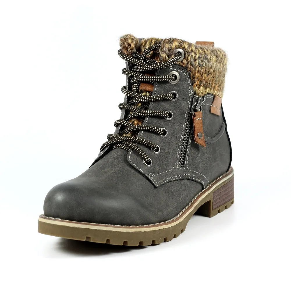 Lunar Millie Women's Waterproof Lace Up/Zip Ankle Boot Grey