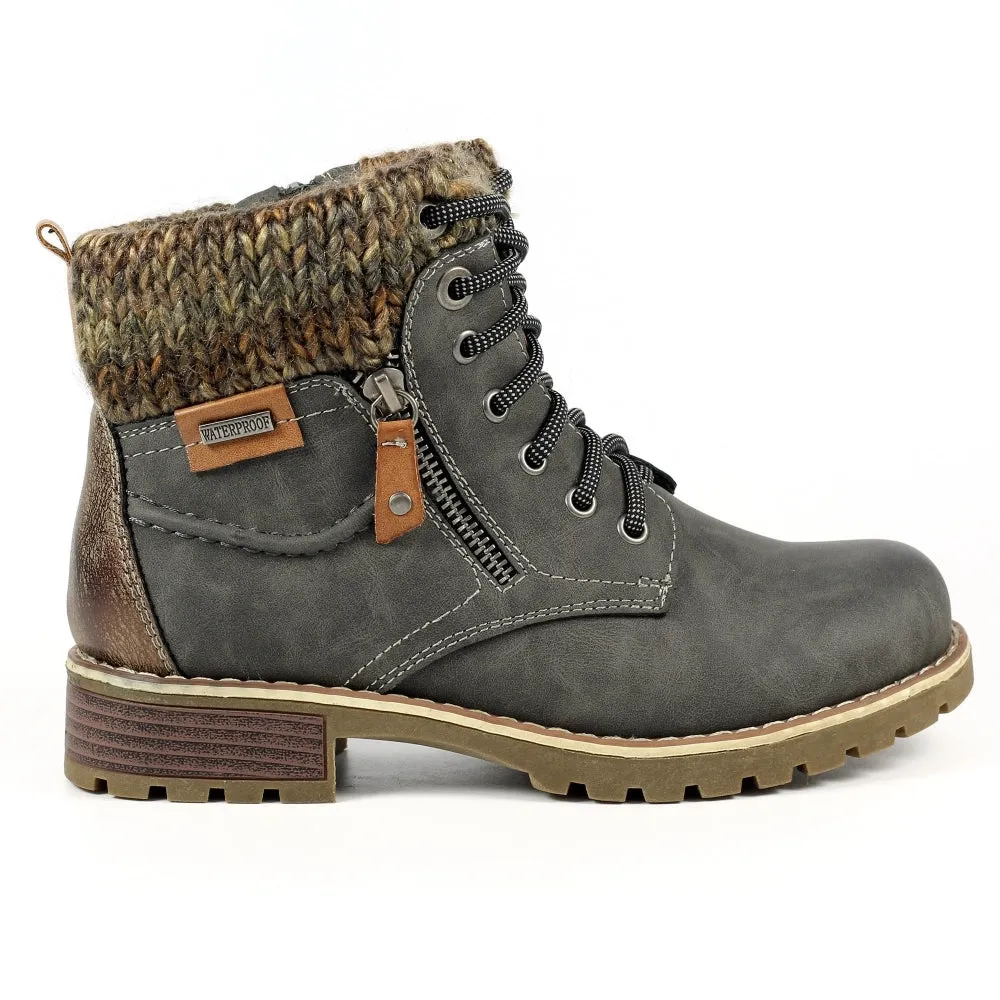 Lunar Millie Women's Waterproof Lace Up/Zip Ankle Boot Grey