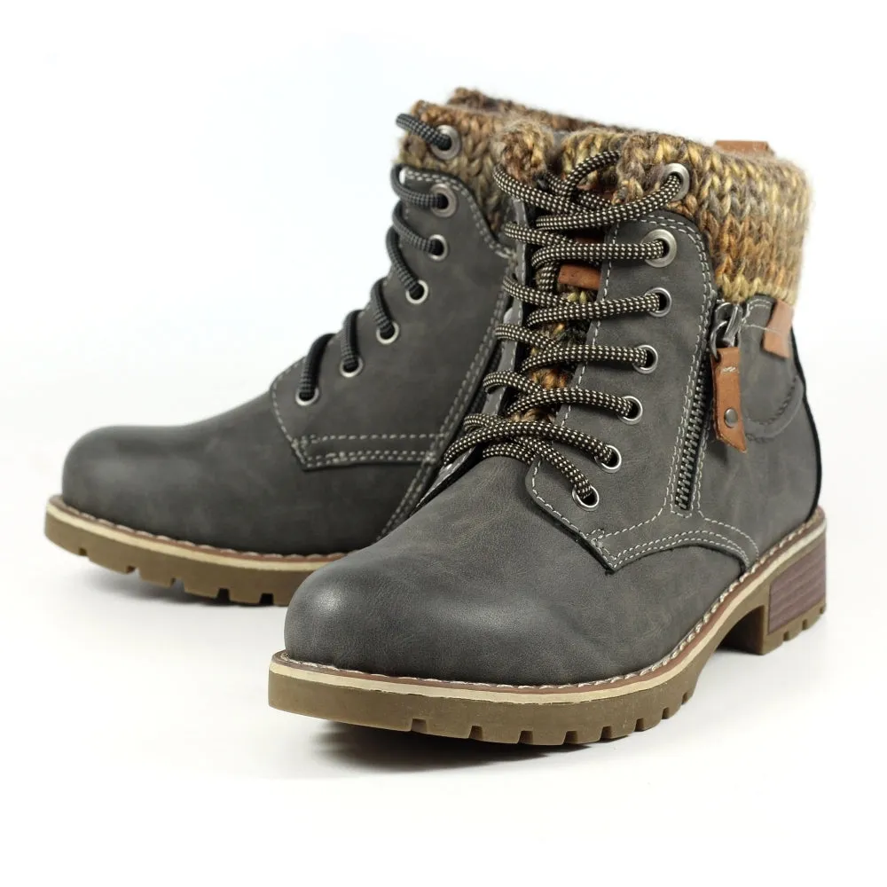 Lunar Millie Women's Waterproof Lace Up/Zip Ankle Boot Grey