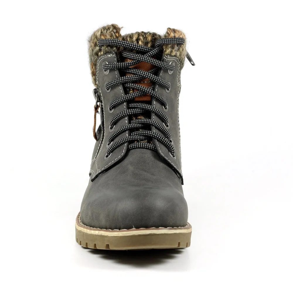 Lunar Millie Women's Waterproof Lace Up/Zip Ankle Boot Grey