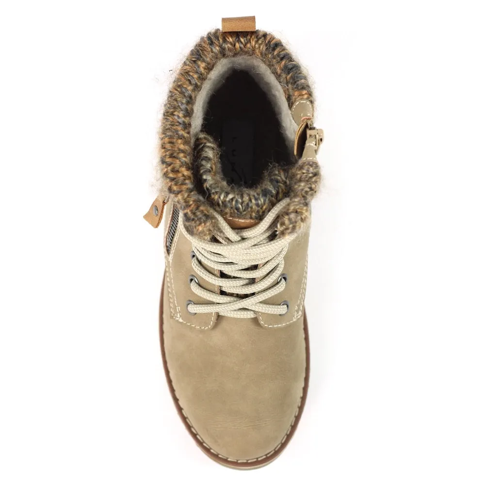 Lunar Millie Women's Waterproof Lace Up/Zip Ankle Boot Stone