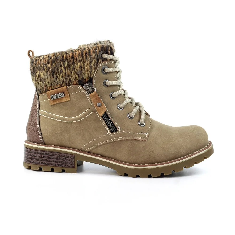 Lunar Millie Women's Waterproof Lace Up/Zip Ankle Boot Stone