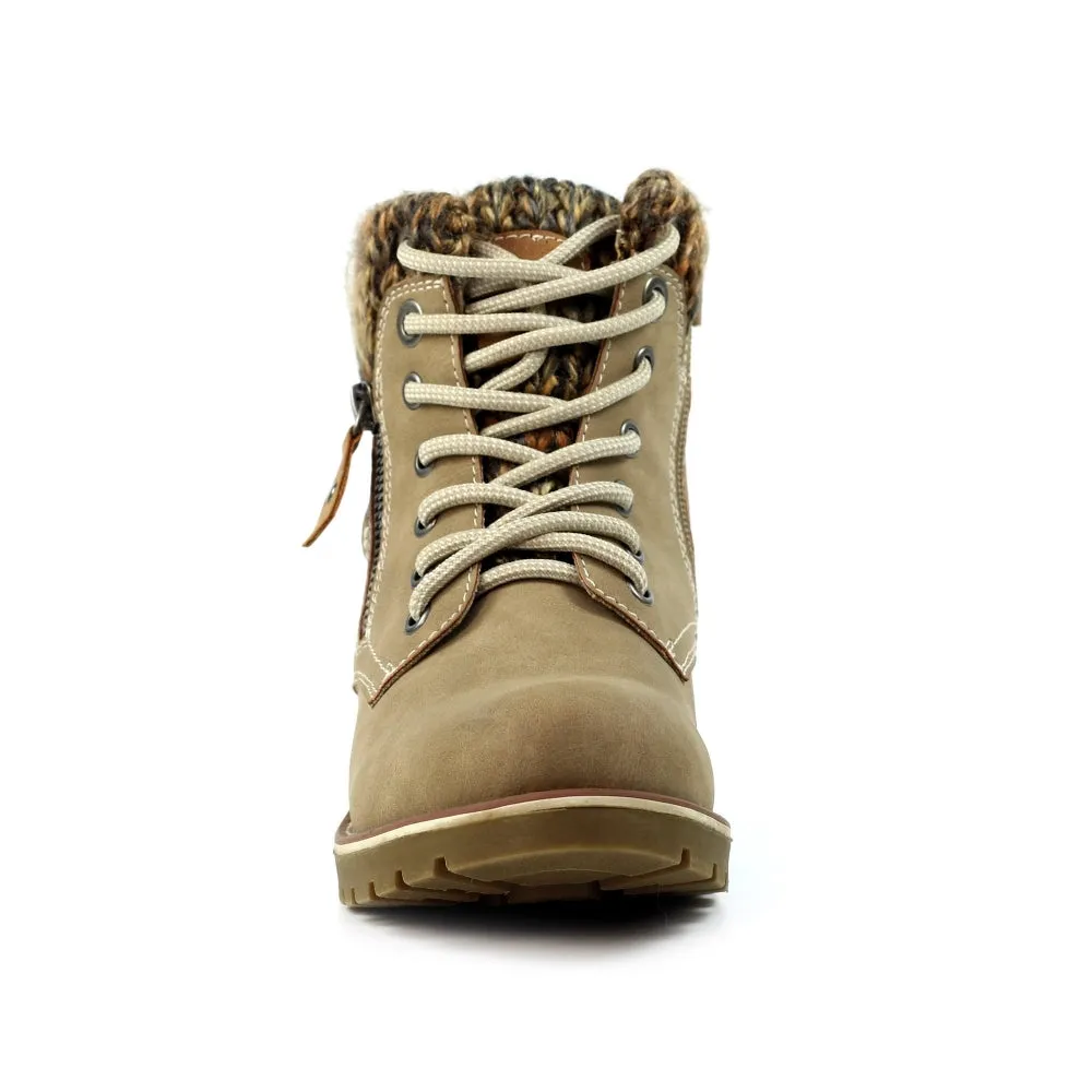 Lunar Millie Women's Waterproof Lace Up/Zip Ankle Boot Stone