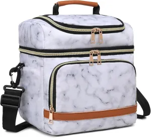 Lunch Bag for Women, Leakproof Insulated Soft Adult Lunch Tote Cooler Bag Box With Adjustable Shoulder Strap for Office & Picnic (White Marble, 11L)