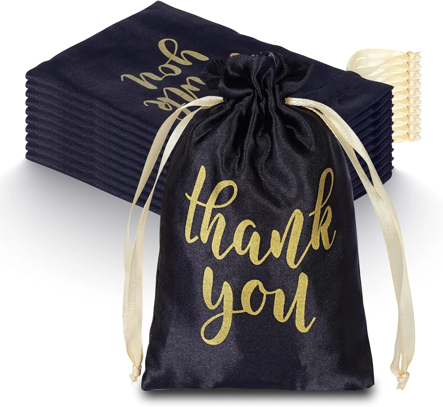 LUXELYKOS Satin Thank You Gift Bags (50 Pack) - 4x6 Inch Small Gift Bags for Wedding, Party Favor, Bridal & Baby Shower, Birthday, Holiday - Ideal for Accessories, Jewelry, Candy Bags