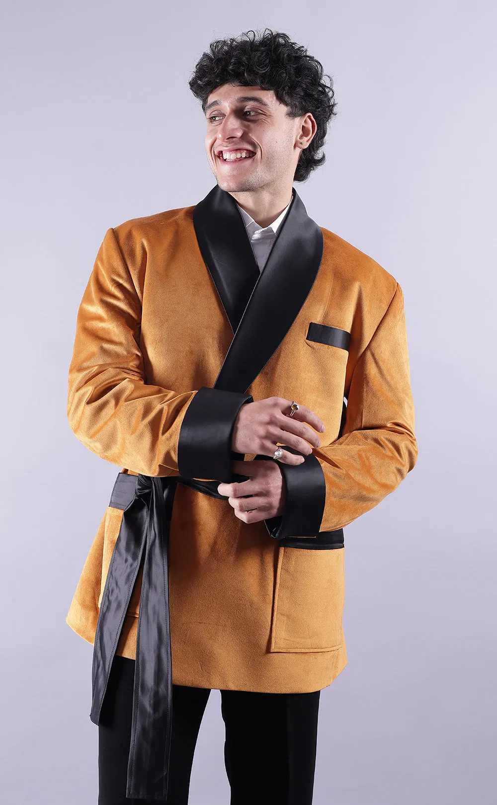 Luxurious Men's Golden Velvet Smoking Jacket - Elegant Party Wear, Premium Velvet Dinner Jacket
