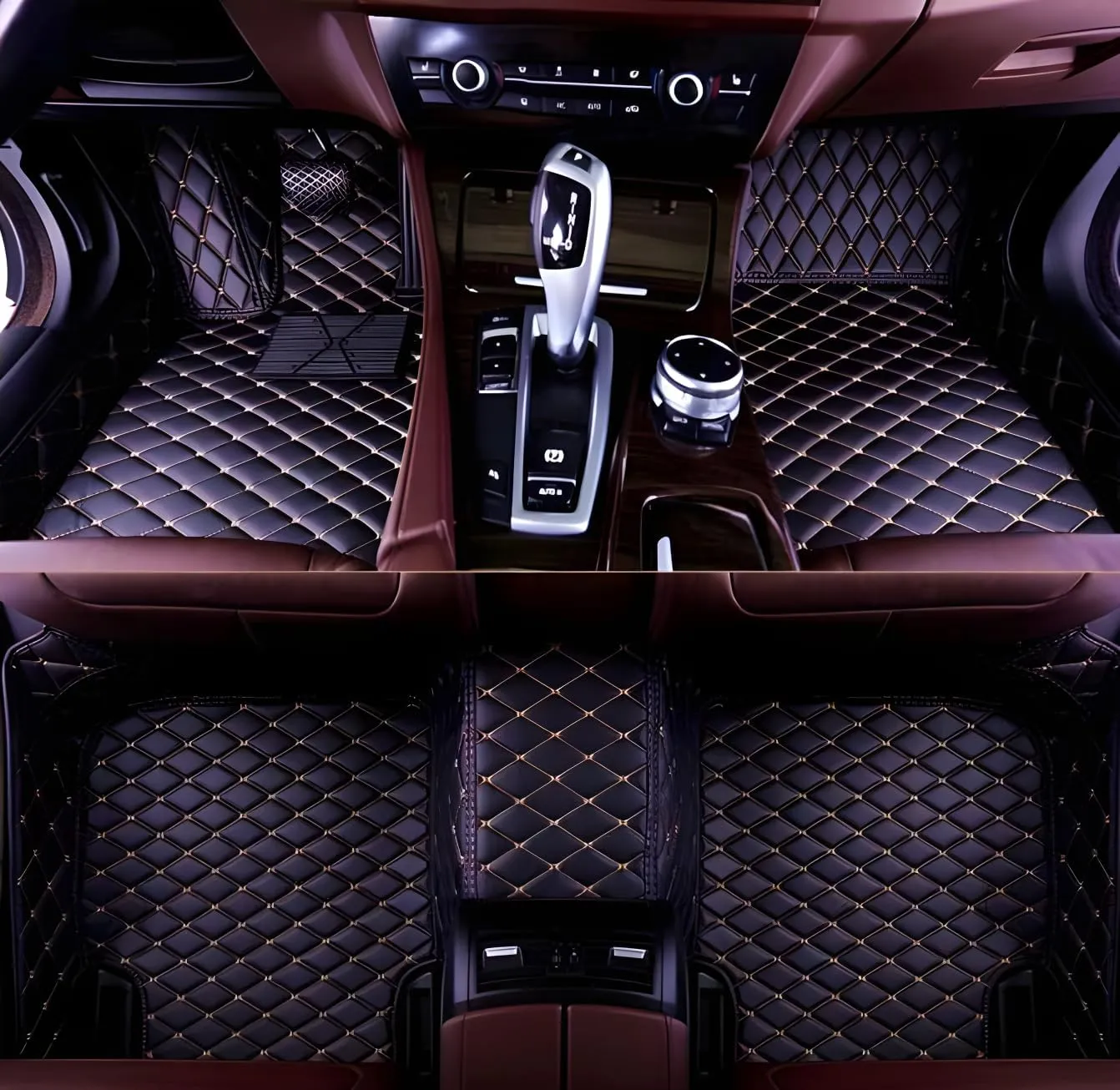 Luxury Leather Car Floor Mats for 2008-2014 Hyundai Genesis- All-Weather, Easy to Clean, Premium Interior Protection (Black Gold)
