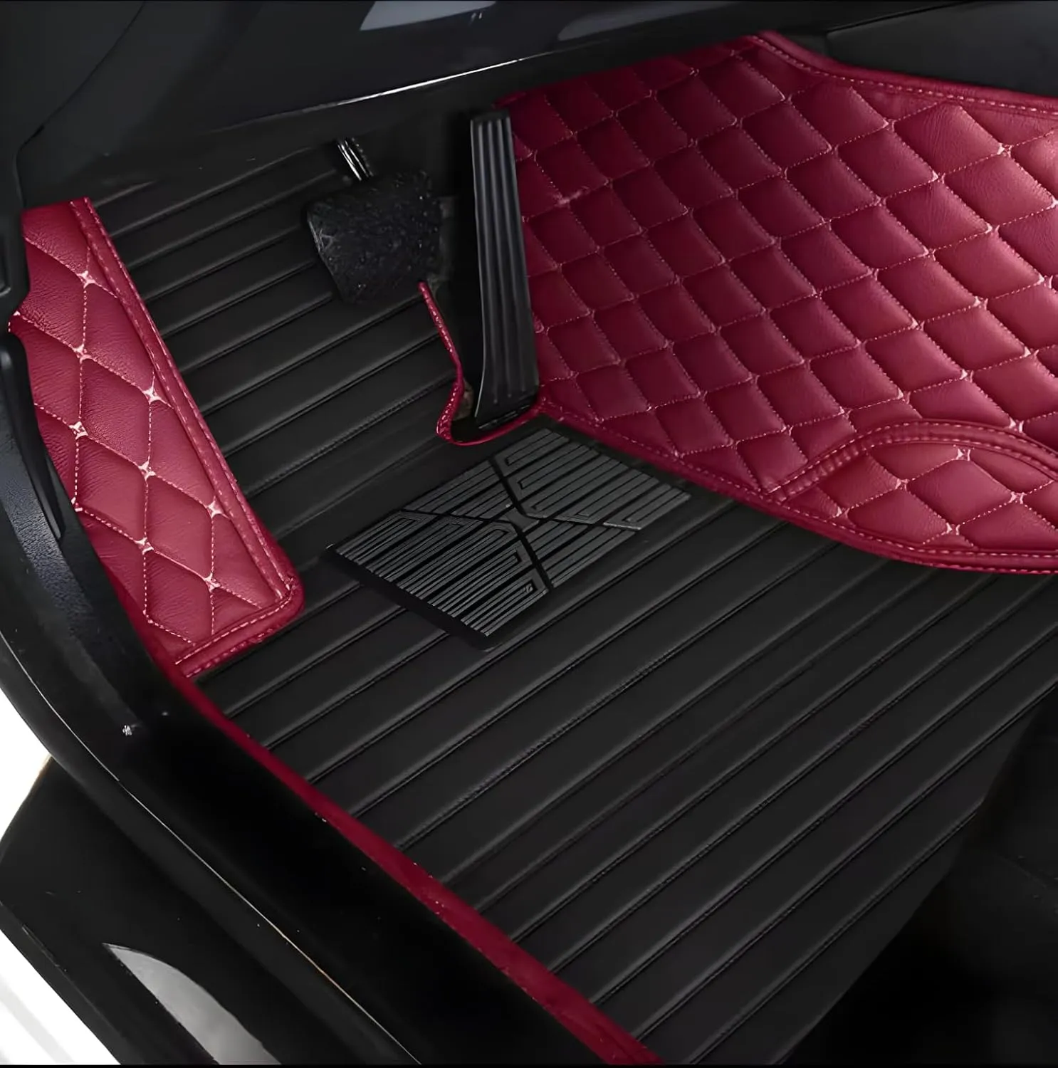 Luxury Leather Car Floor Mats for 2008-2014 Hyundai Genesis- All-Weather, Easy to Clean, Premium Interior Protection (Pure red)
