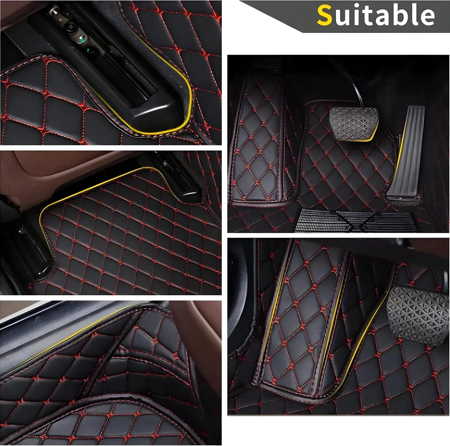 Luxury Leather Car Floor Mats for 2008-2014 Hyundai Genesis- All-Weather, Easy to Clean, Premium Interior Protection (Pure red)