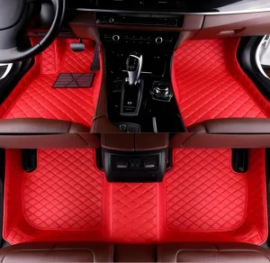 Luxury Leather Car Floor Mats for 2008-2014 Hyundai Genesis- All-Weather, Easy to Clean, Premium Interior Protection (Pure red)