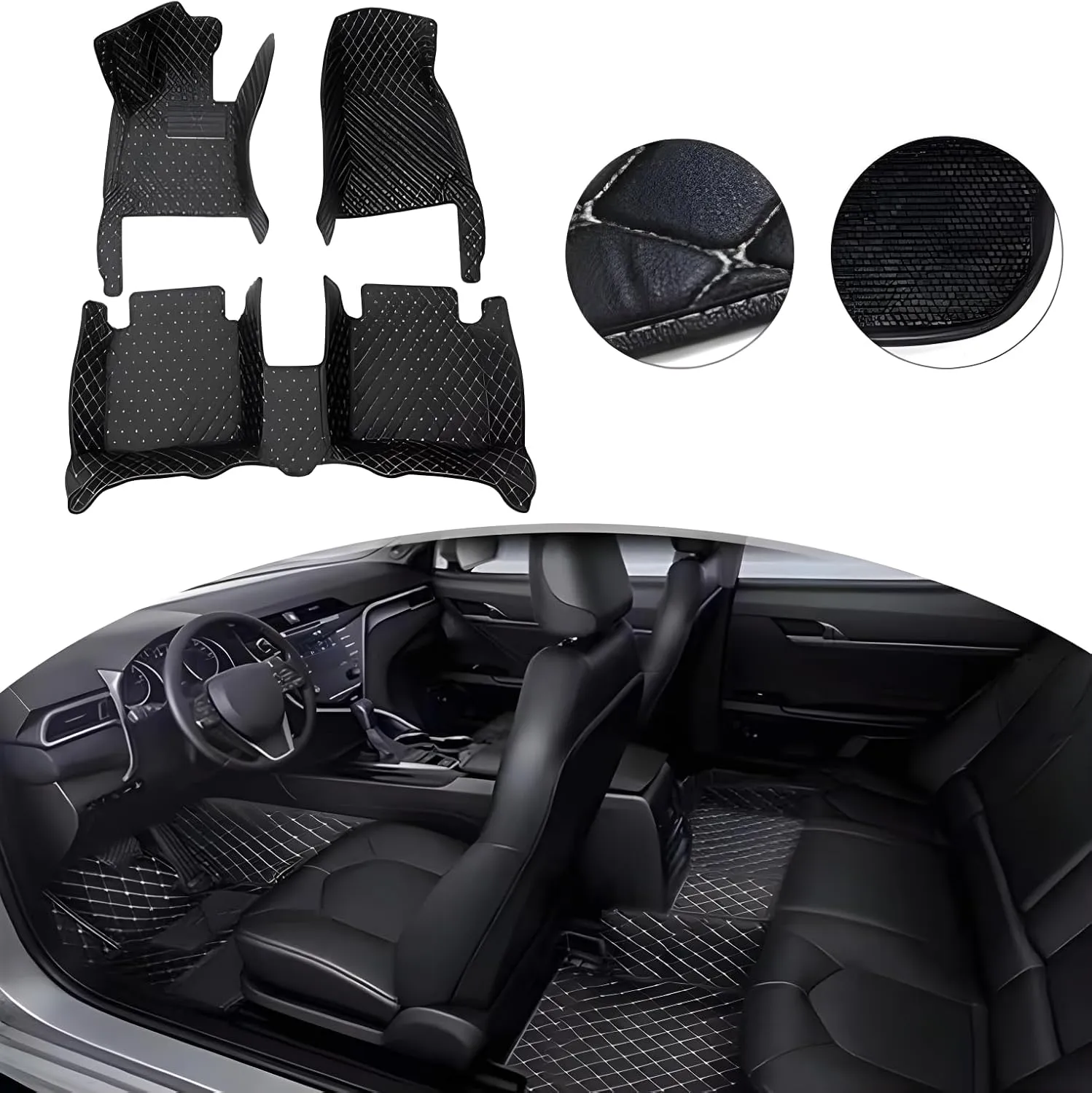 Luxury Leather Car Floor Mats for 2008-2014 Hyundai Genesis- All-Weather, Easy to Clean, Premium Interior Protection (Pure red)