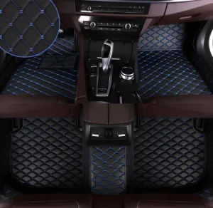 Luxury Leather Car Floor Mats for 2009-2016 Hyundai Genesis Coupe- All-Weather, Easy to Clean, Premium Interior Protection (Black Blue)