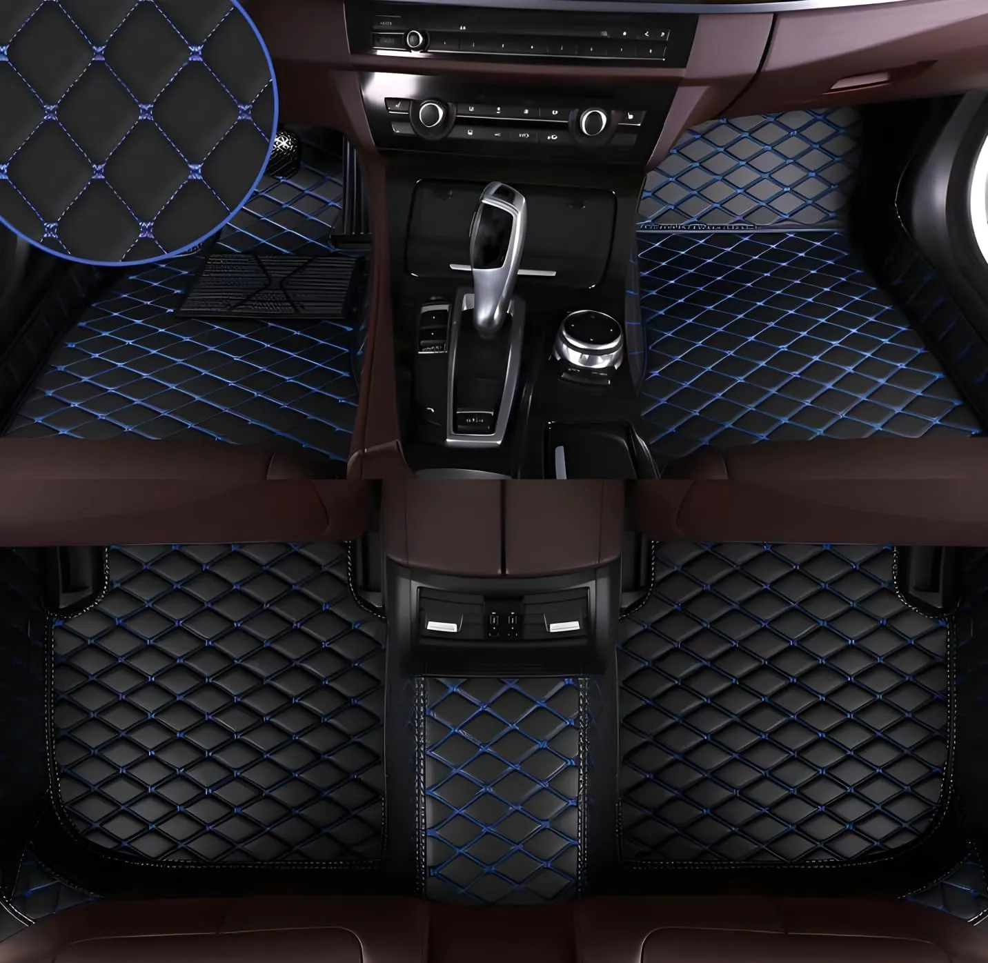 Luxury Leather Car Floor Mats for 2009-2016 Hyundai Genesis Coupe- All-Weather, Easy to Clean, Premium Interior Protection (Black Blue)