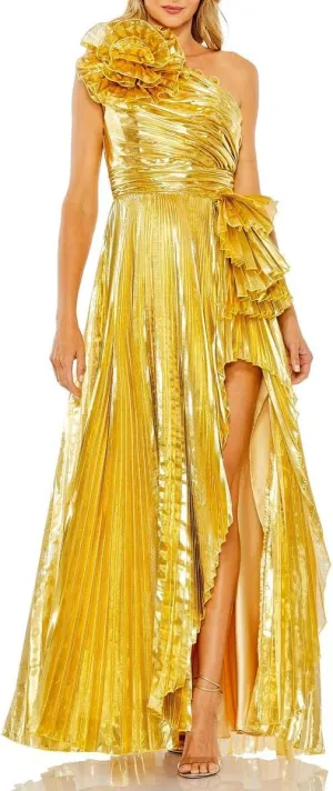 Mac Duggal Womens Metallic One Shoulder Evening Dress