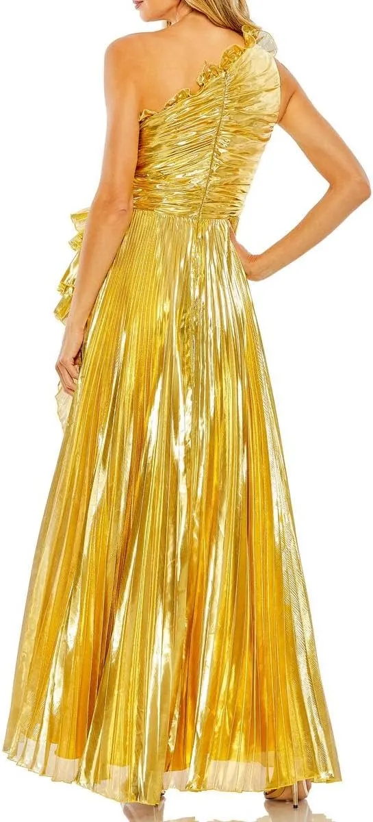 Mac Duggal Womens Metallic One Shoulder Evening Dress