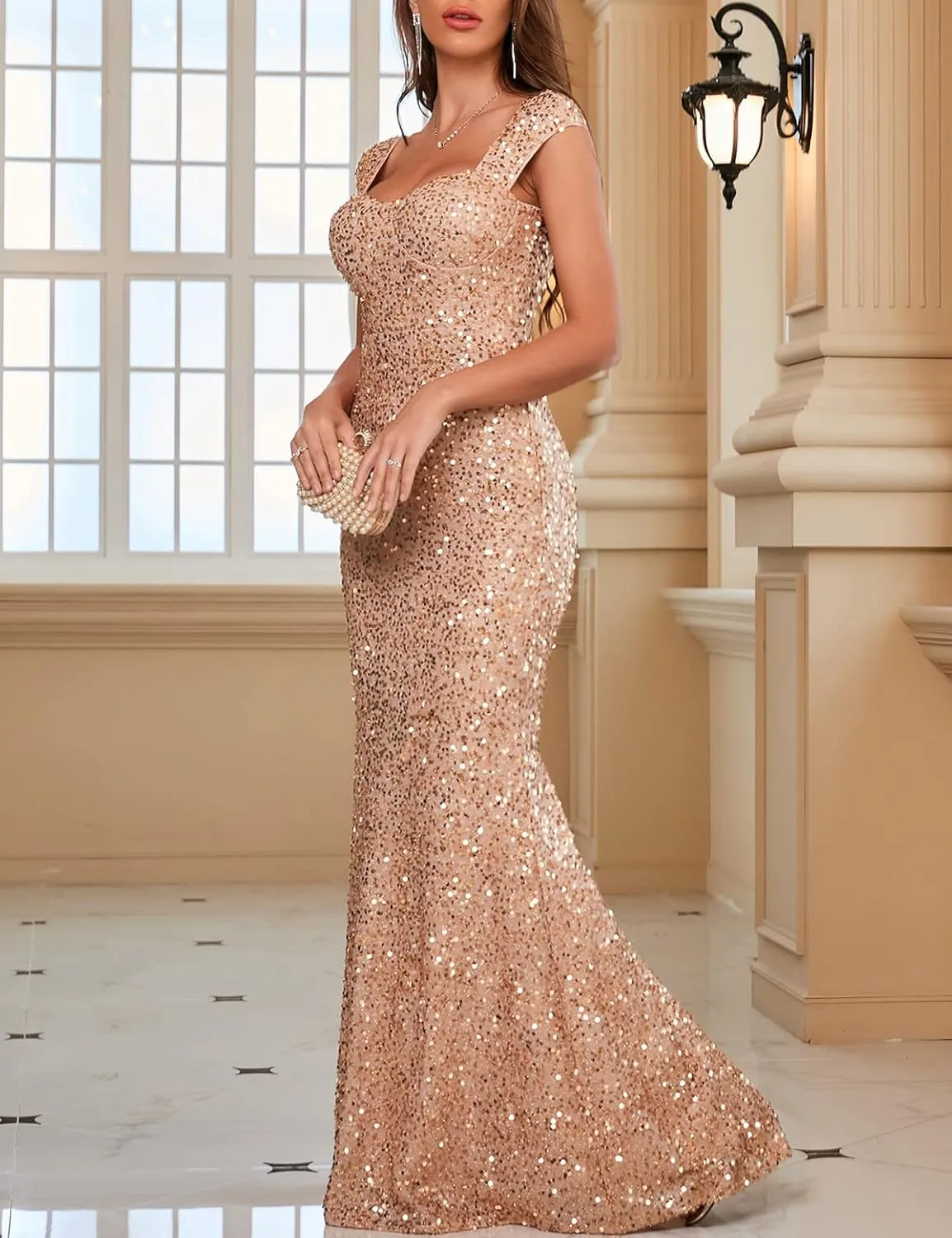 Madam Uniq Formal Dress Sequin Fishtail Sleeveless 1920s Gatsby Cocktail Prom Elegant Maxi Evening Gowns for Women