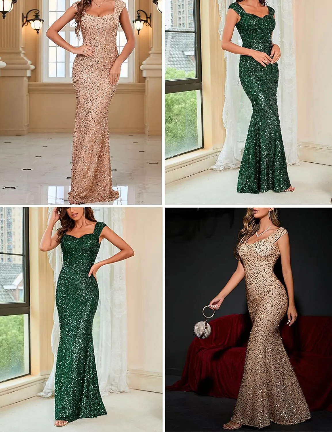 Madam Uniq Formal Dress Sequin Fishtail Sleeveless 1920s Gatsby Cocktail Prom Elegant Maxi Evening Gowns for Women