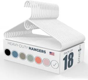 Made in USA Heavy Duty Clothes Hangers Bulk - 20, 30, 50, 100 Pack Available - Strong Plastic Hangers for Jackets, Coats, Closet and Clothing (18pk White)