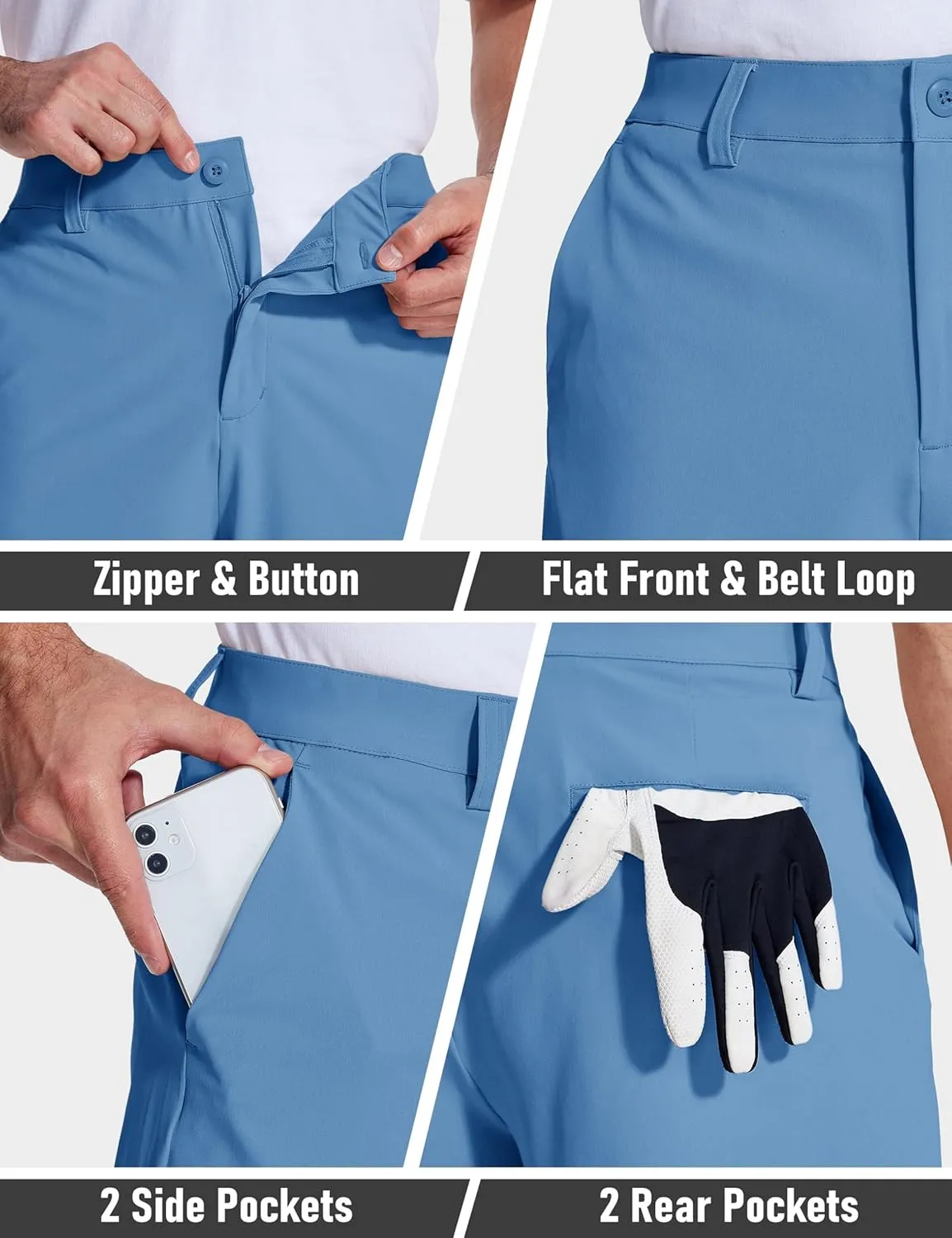 MAGCOMSEN Men's Golf Shorts 9 Inch Inseam Quick Dry Casual Shorts Stretch Hiking Dress Work Shorts with 4 Pockets Flat Front
