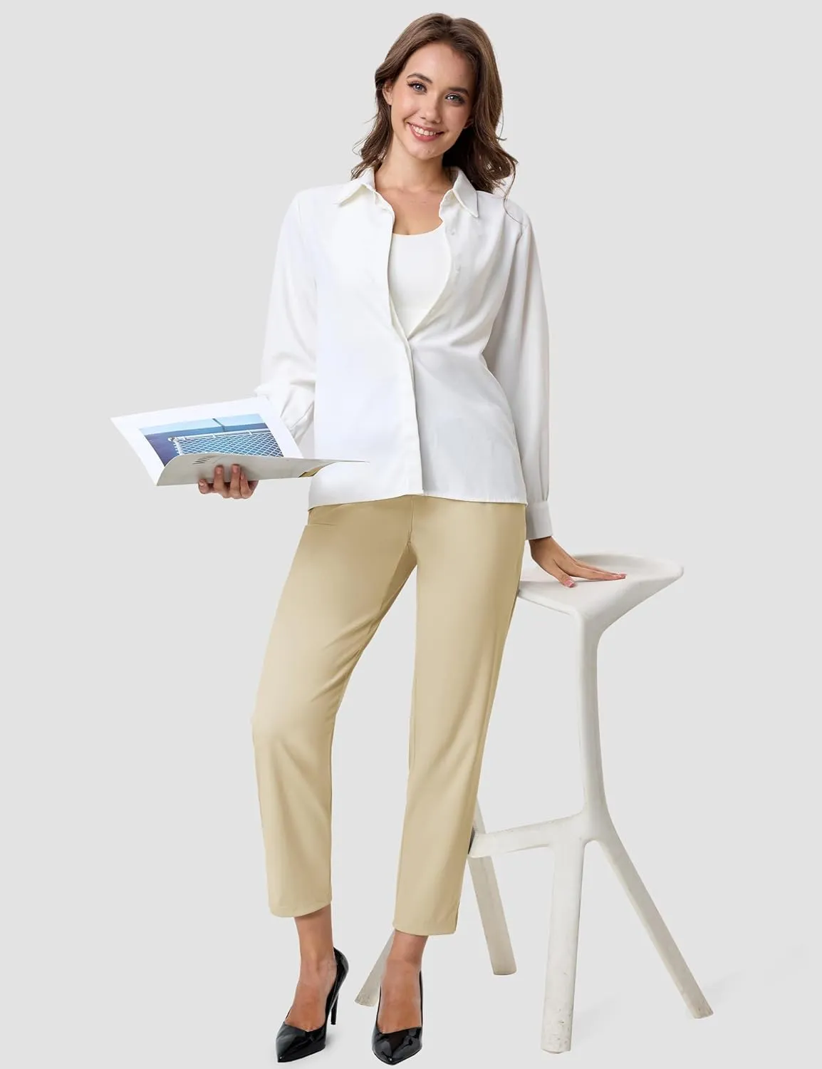 MAGCOMSEN Womens Golf Pants UPF 50  High Waisted Stretch 7/8 Ankle Dress Work Casual Slack Summer Travel Pants 5 Pockets