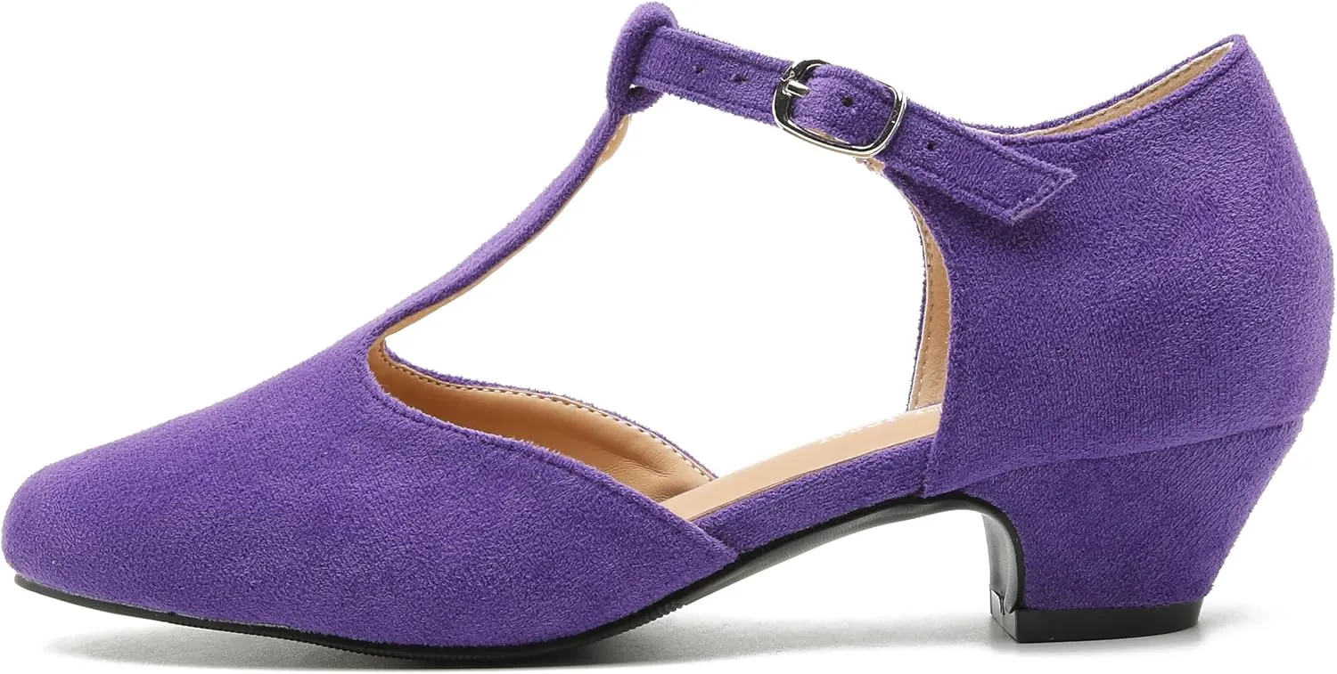 MAIERNISI JESSI Women's T-Strap Low Chunky Heel Mary Jane Pumps Cut Out Wedding Dress Shoes