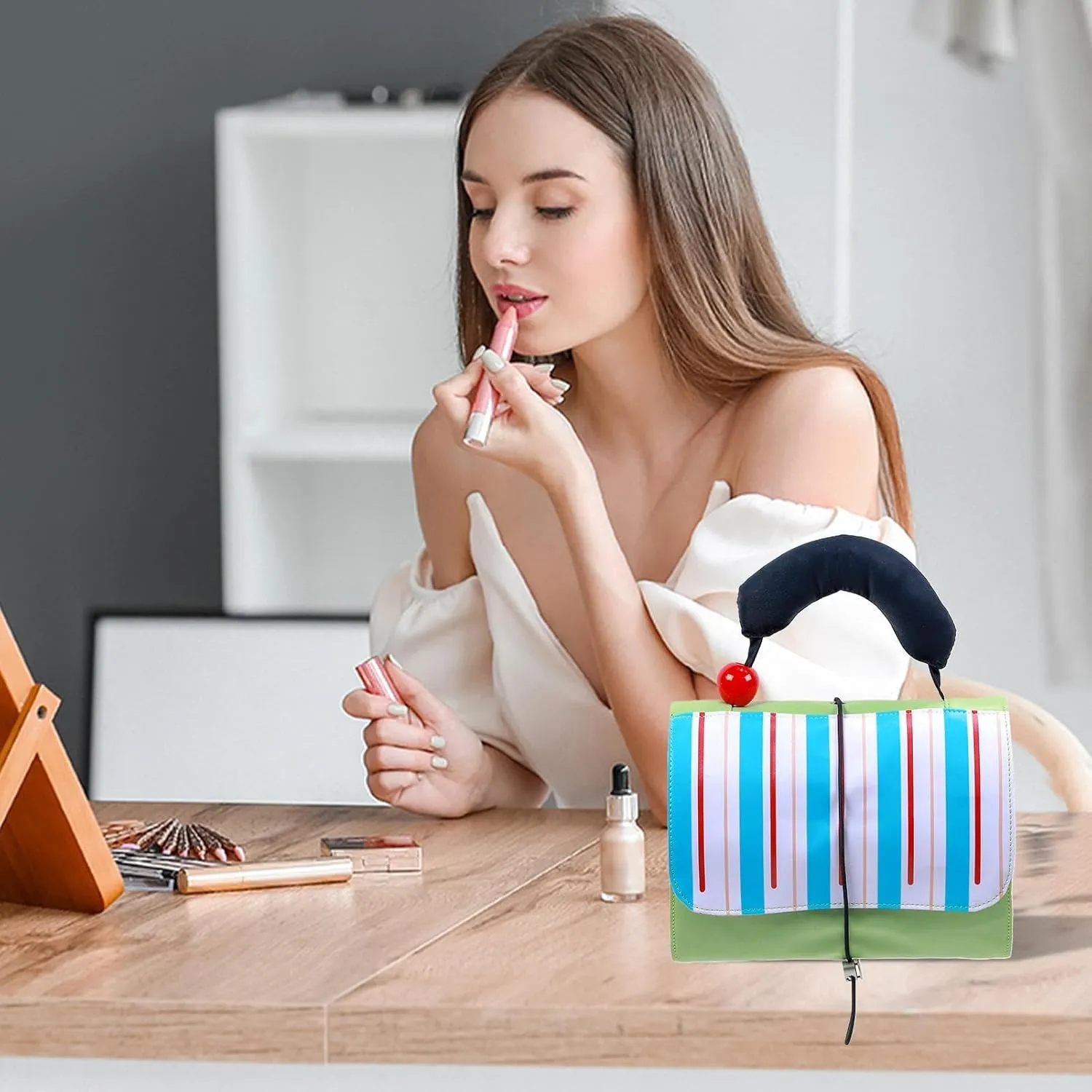Makeup Bag - Foldable Travel Toiletry Bag for Women - Large Capacity Waterproof Cosmetic Organizer Roll-Up Make up Pouch for Women, Bathroom & Shower, Green Folding Bag, Refer to description, Unisex
