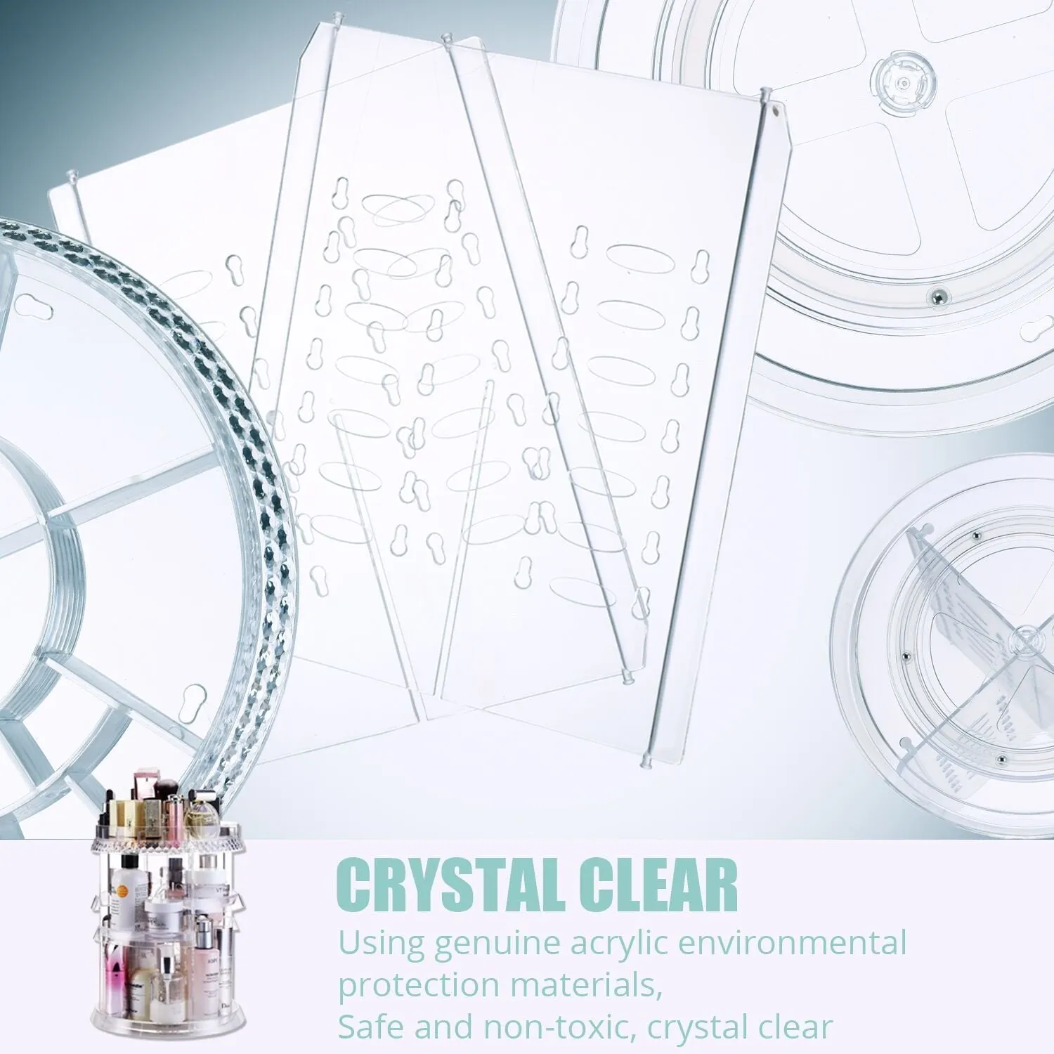 Makeup Organizer Acrylic Cosmetic Organizer ─ Vanity and Rotating Makeup Storage, Perfume Organizer with Large Capacity Fit Cosmetics, Perfume, Brush and More for Countertop, Bathroom and Bedroom.