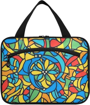 Mandala Stained Glass Blue hanging makeup bags for women with hook, designer essential medicine bag for adults vacation bolsas de maquillaje para mujer L