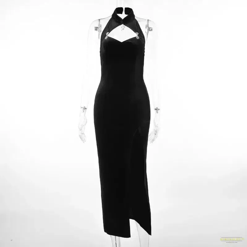 Maramalive™ Elegant Evening Velvet  Dresses Mall Gothic Lace Flare Sleeve Crop Tops Grunge Split Cut Out Partywear Dress