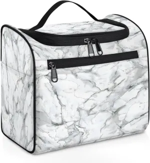 Marble Grey White Travel Toiletry Bag for Men and Women, Large Hanging Makeup Bag Organizer Toiletries Bag for Travel, Cosmetic Bag with Handle
