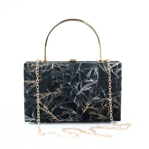 Marble-Print Velvet Handbag