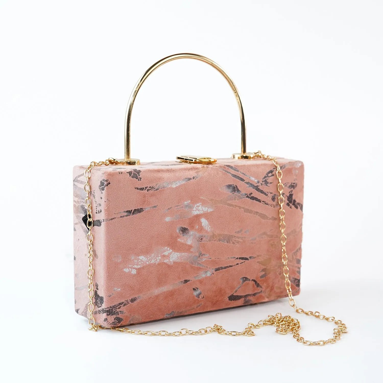 Marble-Print Velvet Handbag