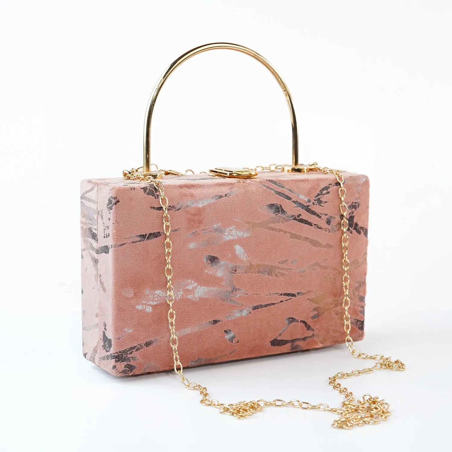Marble-Print Velvet Handbag